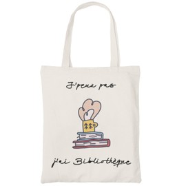 Zinello Design - Funny Tote Bag J'peux pas j'ai Library - Cotton Tote Bag for Reading Lovers, Ideal for Carrying Books and Supplies, Original Gift for Bibliophiles, Ecru, 40 x 35 x 10 cm