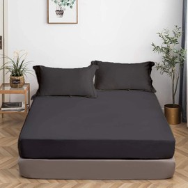 Saferay Green Premium Hotel Quality 800 Thread Count 100% Organic Cotton 1 Fitted Sheet Only, Soft Wrinkle Free Sheet Extra Deep Pockets Fits 12"to 16 Inch Mattress - Long Staple (Cal-King, Dark Gray)