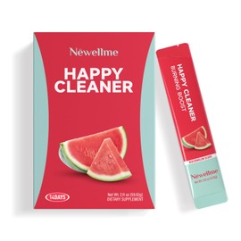 NEWELLME Happy Cleaner Gut Health Superfoods Powder, Watermelon Flavor, with Probiotic, Prebiotic & Plant-Based Fiber for Gut Balance, Bloating Relief, Vegan Sugar Free Drink Mix (14 Packets)