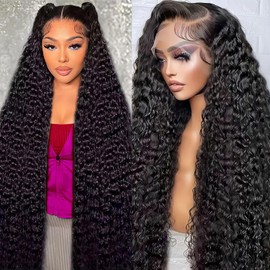 ACIWP Deep Wave Lace Front Wigs Human Hair 13x6 Lace Front Wigs Human Hair Deep Curly Human Hair Wig HD lace Frontal Wigs for Black Women Pre Plucked with Baby Hair Natural Color 34 Inch