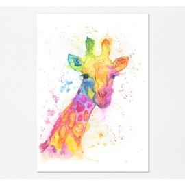 Rainbow Giraffe Print, Giraffe Watercolour Decor, Colourful Animal Wall Art, Boho Wildlife Artwork UNFRAMED A4, Crafty Cow Design