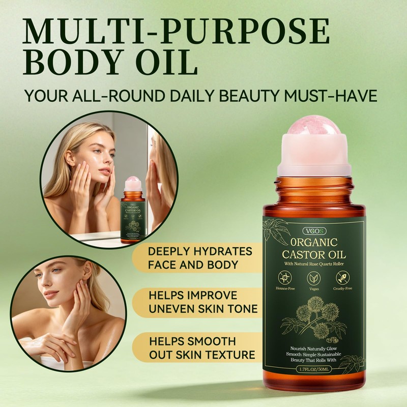 Castor Oil Organic Cold Pressed, Organic Castor Oil Rose Quartz