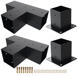 Kinchoix 2 Pack Pergola Bracket Kit T-Shape Elevated Wood Stand Kit T Brackets with Post Base for 4x4'' (Actual 3.5x3.5'') Wooden Beams Lumber Gazebos Patio Pergola Sheds 4 Pc