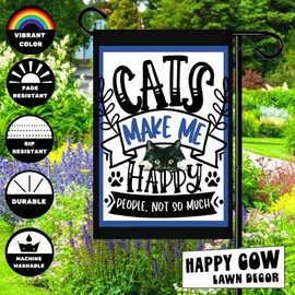 Double-Sided Garden Flag 12x18 Fall Yard Decor, Outdoor Garden Welcome Flag for Lawn, Farm and Patio Banner (Cats Make Me Happy)