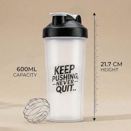Protein Shaker Bottle for Shakes, 600ml | Wide Mouth, BPA Free, Dishwasher Safe, Non-Drip Shaker for Protein Shakes | Gym Bottle for Men & Women - Pre-Workout & Cycling (White & Black)