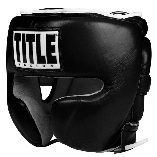 TITLE Boxing Leather Sparring Headgear, Black, Large