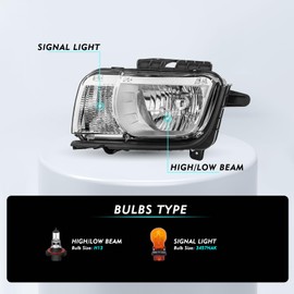 TUSDAR Fits for 2010 2011 2012 2013 Chevy Camaro Headlight Assembly Pair Set Halogen NON Projector Factory OE Style Replacement Chrome Housing & Clear Reflector Bulbs Included