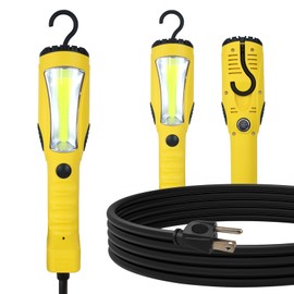 EP 15 Ft LED Work Light, 1200 Lumen COB LED Trouble Light - 16 Gauge SJTW Indoor Outdoor Extension Cord, Handheld, Magnetic Base, Rotatable Hanging Hook - Yellow