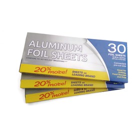 Aluminum Foil Pre-Cut Wrap Sheets (Bonus Turkey Oven Bag) Baking Oven Leftovers Cover No Cutting Or Tearing, 30 Sheets 13.39" x 10.75" Pack of 3 (90 Sheets Total)