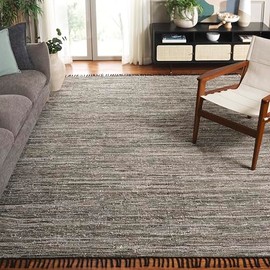 SAFAVIEH Rag Rug Collection Area Rug - 8' x 10', Dark Green/Black, Geometric Design, Ideal for High Traffic Areas in Living Room, Bedroom, Dining (RAR301Y)