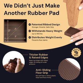 CasterMaster Square Rubber Furniture Pads - 2in x 2in, Pack of 8, Brown - Non-Slip Furniture Sliders for Hardwood Floors - Rubber Feet, Floor Protectors for Chairs & Hardwood Surfaces
