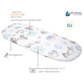 Medi Partners Fitted Sheet for Pram, 86 x 40 cm, 100% Cotton Mattress Protector (Deer and Hedgehog)