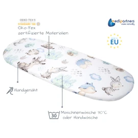 Medi Partners Fitted Sheet for Pram, 86 x 40 cm, 100% Cotton Mattress Protector (Deer and Hedgehog)
