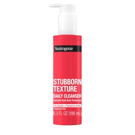 Neutrogena Stubborn Texture Daily Acne Gel Facial Cleanser, Salicylic Acid Acne Medicine & Glycolic + Polyhydroxy Acids, Fragrance-Free Face Wash to Clear Acne & Smooth Texture, 6.3 fl. oz