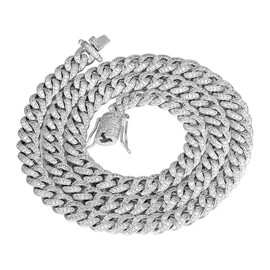 PY BLING 8mm Mens Iced Out Hip Hop Miami Cuban Link Chain Choker 14K/18K Gold White Gold plated CZ Necklace/Bracelet 8.5"-24" (WG,24)