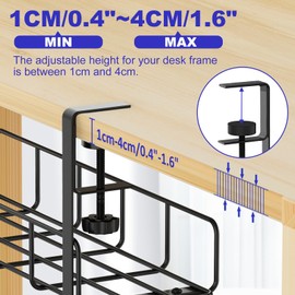 REFLYING Under Desk Cable Management Tray, 15.7'' No Drill Steel Desk Cable Organizers, Wire Management Tray Cable Management Rack, Desk Cable Tray with Wire Organizer and Desk Cord Organizer