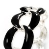 Oval Link Chain Enamel Hinged Bangle Bracelet in Black/Silver Tone/Size