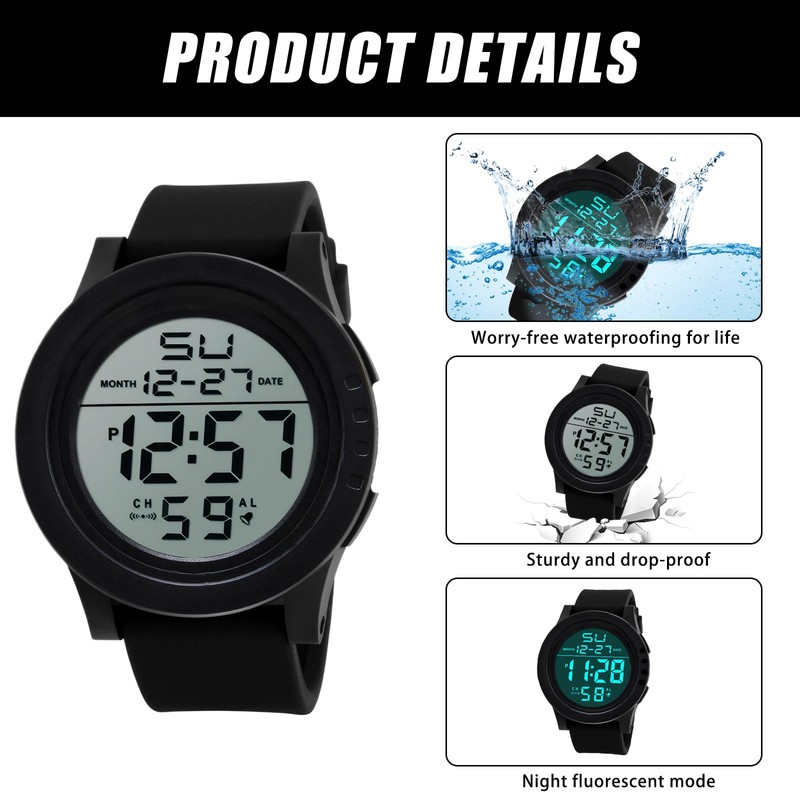 Digital Watch,Digital Watches for Men,Mens Digital Watch,with Led Backlight,Suitable for
