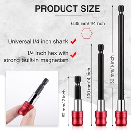 6 Pcs 1/4 Inch Hex Shank Bar Socket Screwdriver Bit Holder and 6 Pcs Red Magnetic Drill Bit Extension Drill Bit Extender 2/4/6 Inches Extension Chuck Adapter Set for Impact Driver Bits Screws Nuts
