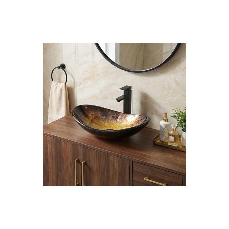 Bathroom Boat Shape Artistic Glass Vessel Sink Free Black Faucet