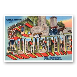 GREETINGS FROM ST. AUGUSTINE, Florida vintage reprint postcard set of 20 identical postcards. Large Letter St. Augustine, FL city name post card pack (ca. 1930's-1940's). Made in USA.
