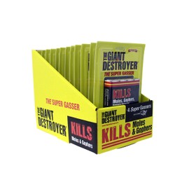The Giant Destroyer (GAS KILLER) (12/4PK TOTAL) 48 kills Moles, Gophers, Woodchucks, Norway Rats, Skunks, Ground Squirrels in their Holes, Tunnels, Burrows. NO dealing w/ dead pest, better than traps