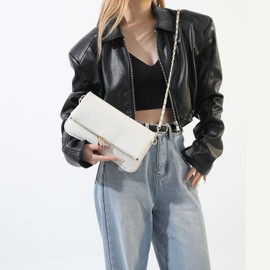 DEERWORD 79101 Women's Shoulder Bag Elegant Bag Italy Vintage PU Leather 1-Piece Set, Non-straight white V4, Adjustable strap