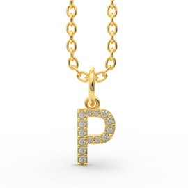 Belinda Jewelz 14k Yellow Gold Pendant Necklace P Alphabet Letter Pendant for Men Women Initial Charm Round 1mm White Diamond Pendant Necklace Unisex Fashion Jewelry