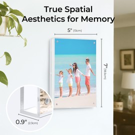 HOUSE DAY Acrylic Picture Frames 5x7, Lightweight Magnetic 5x7 Picture Frame for Wall and FreeStanding Desktop Display, Clear 5 x 7 Photo Frame with Microfiber Cloth Nails, Framless 5x 7 Frame for Gift (5 Pack)
