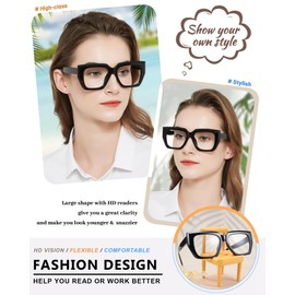 MARE AZZURO Oversized Reading Glasses 2.25+ Women Cat Eye Readers 1.0 1.25 1.5 1.75 2.0 2.25 2.5 2.75 3.0 3.5 (Black, 2.25)
