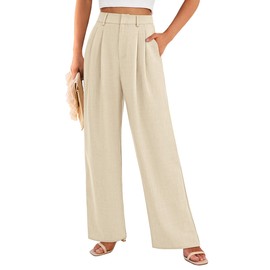 PRETTYGARDEN Women's Summer Work Pants Elastic High Waisted Straight Leg Business Casual Dressy Trousers Slacks with Pockets (Beige,Medium)