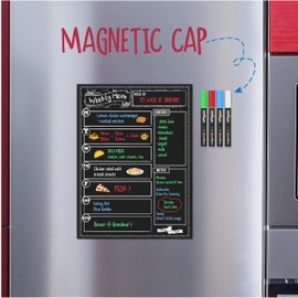 CHALKY CROWN Magnetic Dry Erase Menu Board for Fridge Includes 4 Liquid Chalk Markers - Weekly Meal Planner Blackboard, Grocery List & Notepad for Kitchen Refrigerator - Chalkboard Magnet 15.6" x11.6
