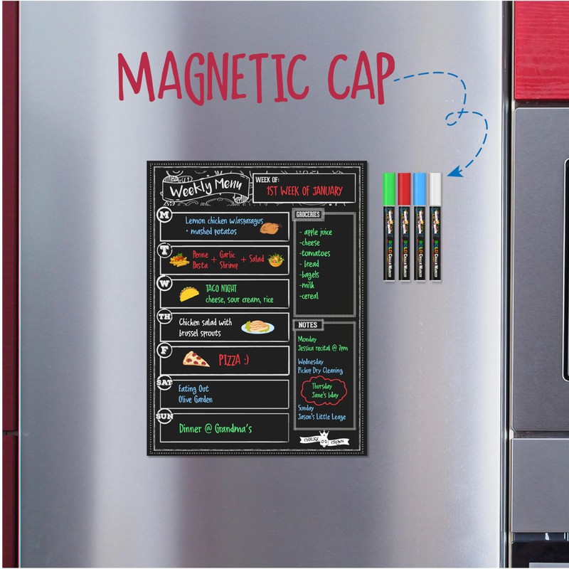 CHALKY CROWN Magnetic Dry Erase Menu Board for Fridge Includes