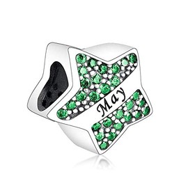 Charmsrus Genuine Birthstone Charm for Necklace Bracelet S925 Sterling Silver Birthstone Birthday Charm for Women Comes with a Gift Bag:, Sterling Silver, Emerald