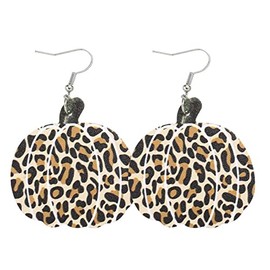 Leather Pumpkin Maple Leaf Squirrel Dangle Earrings Thanksgiving Fall Leather Earrings Lightweight Sunflower Leopard Plaid Leather Drop Earring for Women Thanksgiving Autumn Jewelry-D Pumpkin