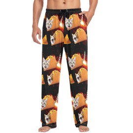 visesunny Mens Pajama Pants Funny Funny Taco Cats Space Galaxy Pizza 100% Cotton Soft Men's Sleepwear Lounge Pants Lightweight Pajama Bottoms Pj Pants with Drawstring & Pockets