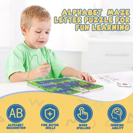 LDUMODUW Montessori Toy from 3 4 5 Years Girls Boys Children Magnetic Game Maze Wooden Toy 26 Letters Children's Toy Colours Educational Games Busy Board Gift for Birthday Christmas