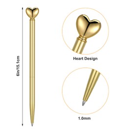 YUXIANLB 4 Pieces Heart Shaped Ballpoint Pen, Retractable Metal Decorative Pens, 1.0 mm Black Ink Ballpoint Pens Bulk, Cute Pens Gifts for Women School Office Wedding Bridal Shower Baby Shower (Gold)