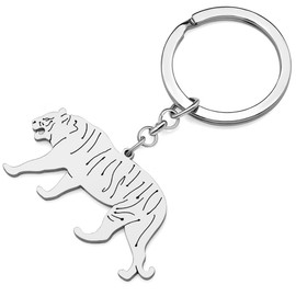 TIZURO Stainless Steel Cute Tiger Key Chains Fun Wild Animals Door Car Keys Keyring Jewelry For Women Bags Purse Charms Gifts (Silver)