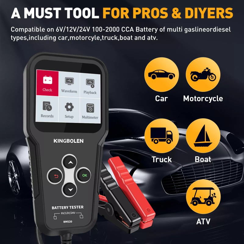 KINGBOLEN 6V&12V&24V Heavy Duty Truck Car Battery Load Tester Charging