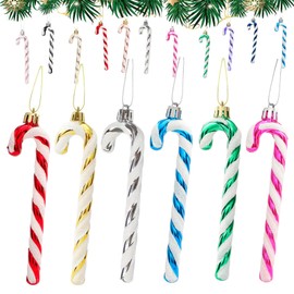6Pcs Colorful Plastic Candy Cane Christmas Tree Decorations 13cm,Christmas Glitter Candy Cane,Christmas Tree Hanging Decorations for Xmas,New Year,Festive Candy Cane Party Decor Supplies