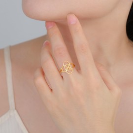 Amaxer Celtic Knot Ring Five-Fold Symbol Stainless Steel Irish Celtic Jewelry for Women (gold, 8)