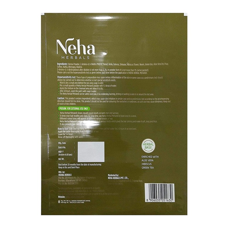 Neha 100% Pure & Natural Herbal Henna Mehandi Powder Enriched