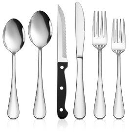 HaWare Silverware Set with Steak Knives, 72-Piece Stainless Steel Cutlery Set, Classic Flatware Set for 12, Mirror Polished Eating Utensils Tableware, Include Knives, Forks, Spoons, Dishwasher Safe