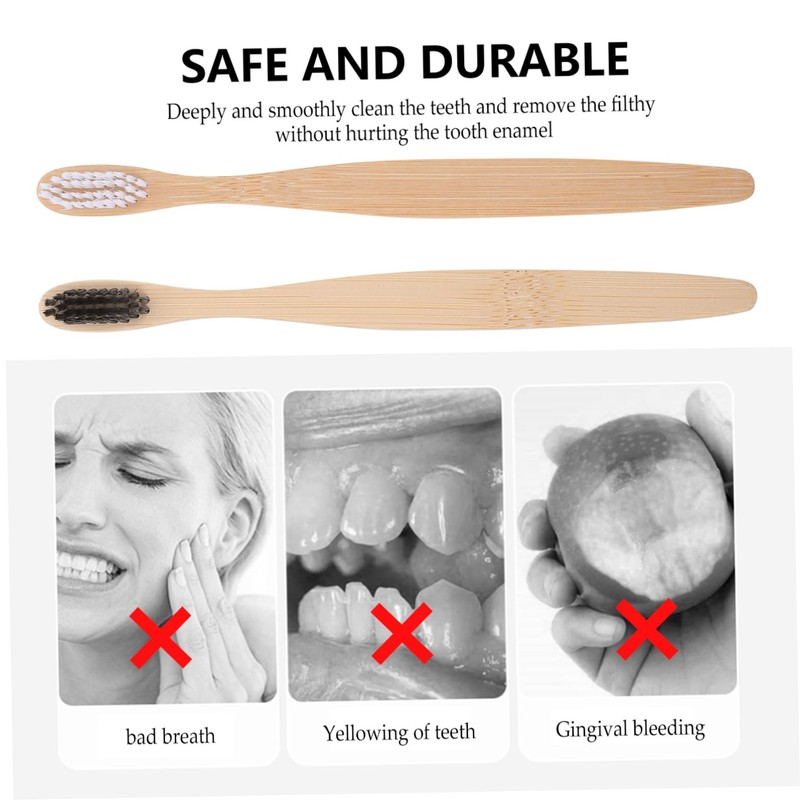 Gatuida 2pcs Natural Bamboo Toothbrushes Flexible Bristles Ergonomic Handle for