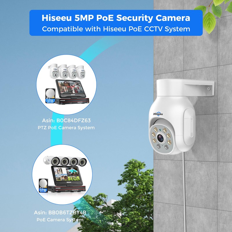 Hiseeu 360° Security Camera Outdoor with Color Night Vision,5MP POE