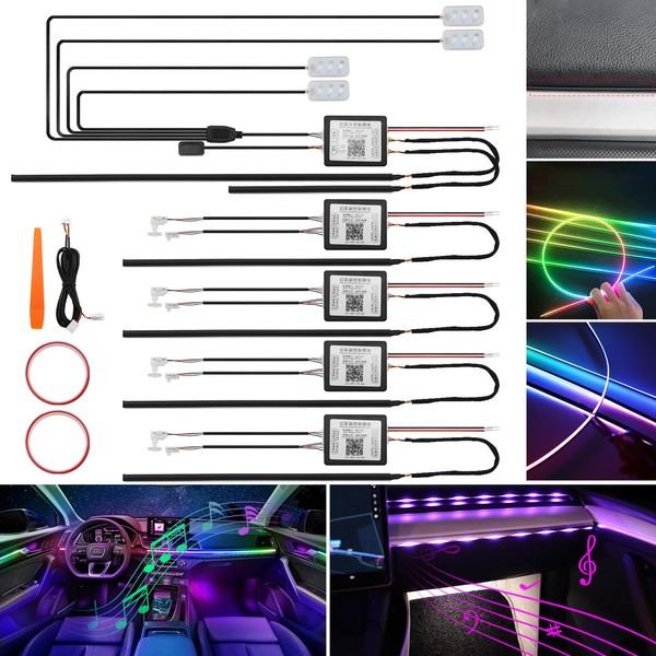 PIFOOG Interior Car Lights LED Dreamcolor Acrylic Wireless APP Control Ambient Lighting Strip Kit 18 in 1 RGB 16 Million Colors Auto Atmosphere Neon Light Music Voice Sync Lamp Bar Trim Universal