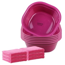 Haploon 12 Pcs Foot Spa Kit for Spa Party,12 x 12 x 4.3 Inch Foot Tub and 14 x 30 Inch Pink Bath Towels Spa Party Accessory Set for Spa Party and Sleepover Party Supplies（Pink）