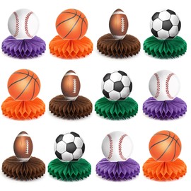BOXOB 12pcs Sports Honeycomb Centerpieces, Baseball Football Basketball Soccer Table Centerpieces for Boys Sports Birthday Party Decorations
