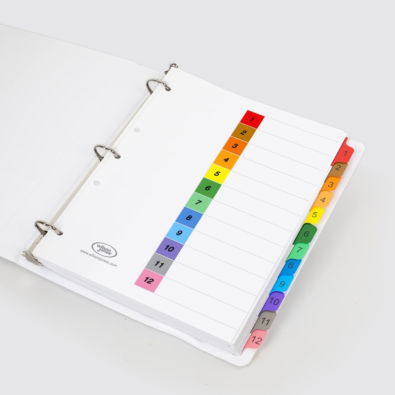 Wilson Jones P1348 Separadores de Carpeta Numerados, colores Brillantes, 12
